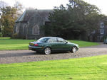 British Racing Green Jaguar S-Type at a wedding in November 2009